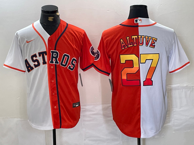 Men's Houston Astros Jose Altuve #27 White/Orange Jersey